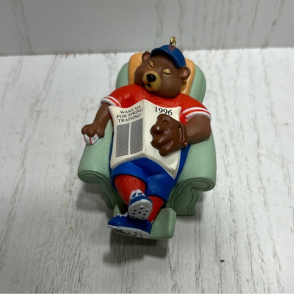 Happy Holi-doze 1996 Hallmark Keepsake Ornament Baseball Bear Sleeping O… - Picture 3 of 13